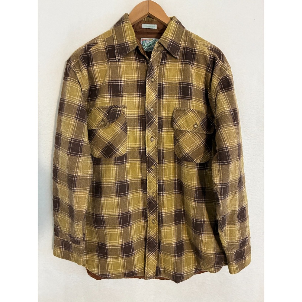 Vtg 70s Outdoor Exchange‎ Sanforized Flannel Jacket Shacket M Plaid Quilt Lined